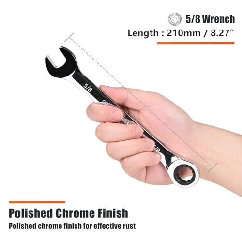 Image of Egofine 5 /8 inch Ratcheting Combination Wrench SAE, Industrial Grade Gear Spanner with 12-Point Design, 72-Tooth Ratchet, Chrome Vanadium Steel (Pack of 2)