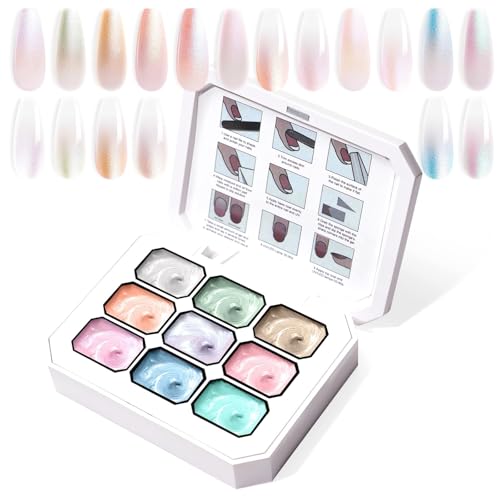 U-Shinein Gradient Painting Gel, 9 Colors Ombre Gel Nail Polish for Ombre Nails Aura Nails, French Manicure DIY Nail Art,Palette S