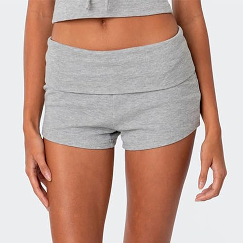 Image of Women Low Waist Lounge Shorts Fold Over Skinny Pajamas Shorts Summer Casual Pj Bottom Sleep Shorts