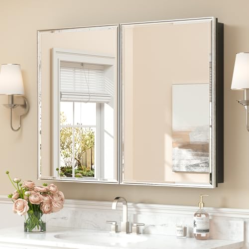 Image of Keonjinn 40 inchx30 inch Large Bathroom Medicine Cabinet, 2 Door, Brushed Nickel