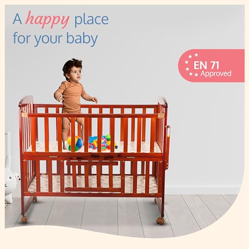Image of LuvLap C-50 Baby Wooden Cot with Mosquito Net, EN certified Baby Furniture suitable for new born to 12 month, without mattress (Cherry Red)