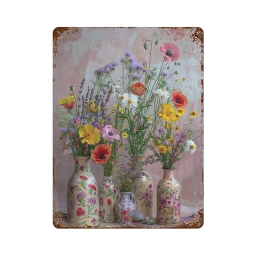 Cartel de metal vintage floral de 40x30 cm para decorar tu hogar, cafetería o bar con estilo