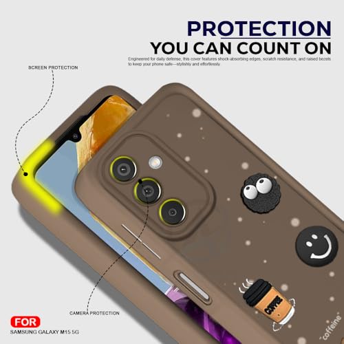 Image of AESTMO Back Case Cover for Samsung Galaxy M15 / F15 Cover | Cute Fun Cartoon 3D Ball | Coffee Silicone Case | Full Body Protection | Camera Protection Back Cover for Samsung Galaxy M15 / F15 (Brown)