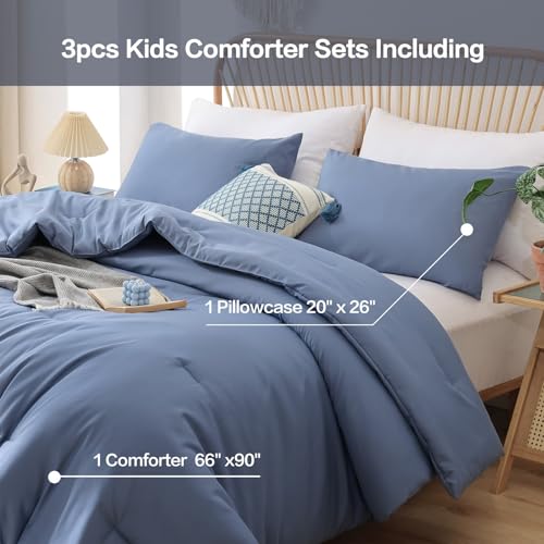 Image of ROSGONIA Comforter Full Size for Girls Boys Teens Slate Blue,3pcs(1 Blue Comforter & 2 Pillowcases) Lightweight Dorm Bedding Full Size Comforter Gifts