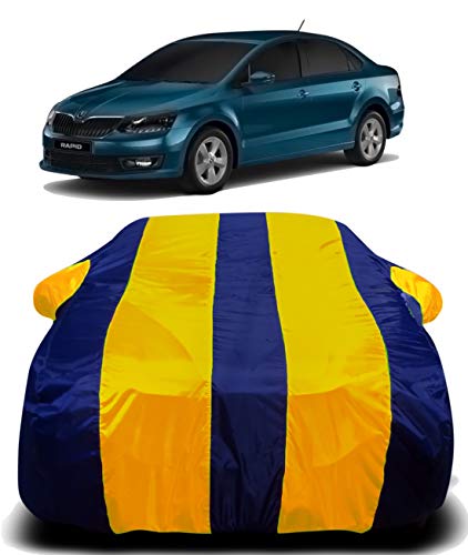 Image of Waterproof Car Cover with Ultra Surface Body Protection (Yellow Stripes) (Skoda Rapid Tsi 2020)