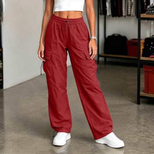 Women's Cargo Pants Drawstring Waist Wide Leg Utility Work Trousers - image 5