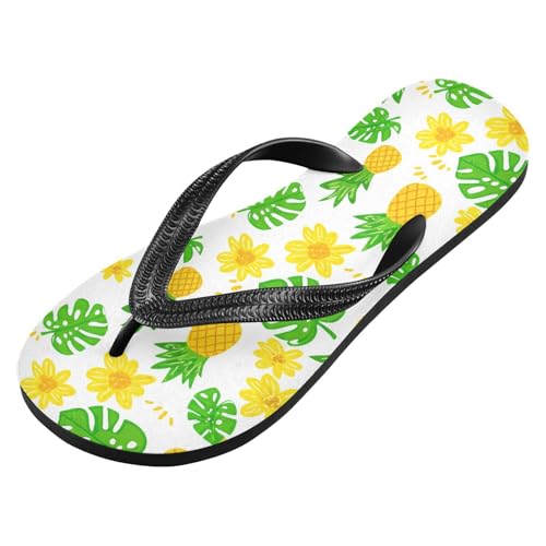 Pineapple Flowers White Flip Flops for Beach Thong Sandals Anti-slip Lightweight Shower Shoes for Summer Outdoor Travel2
