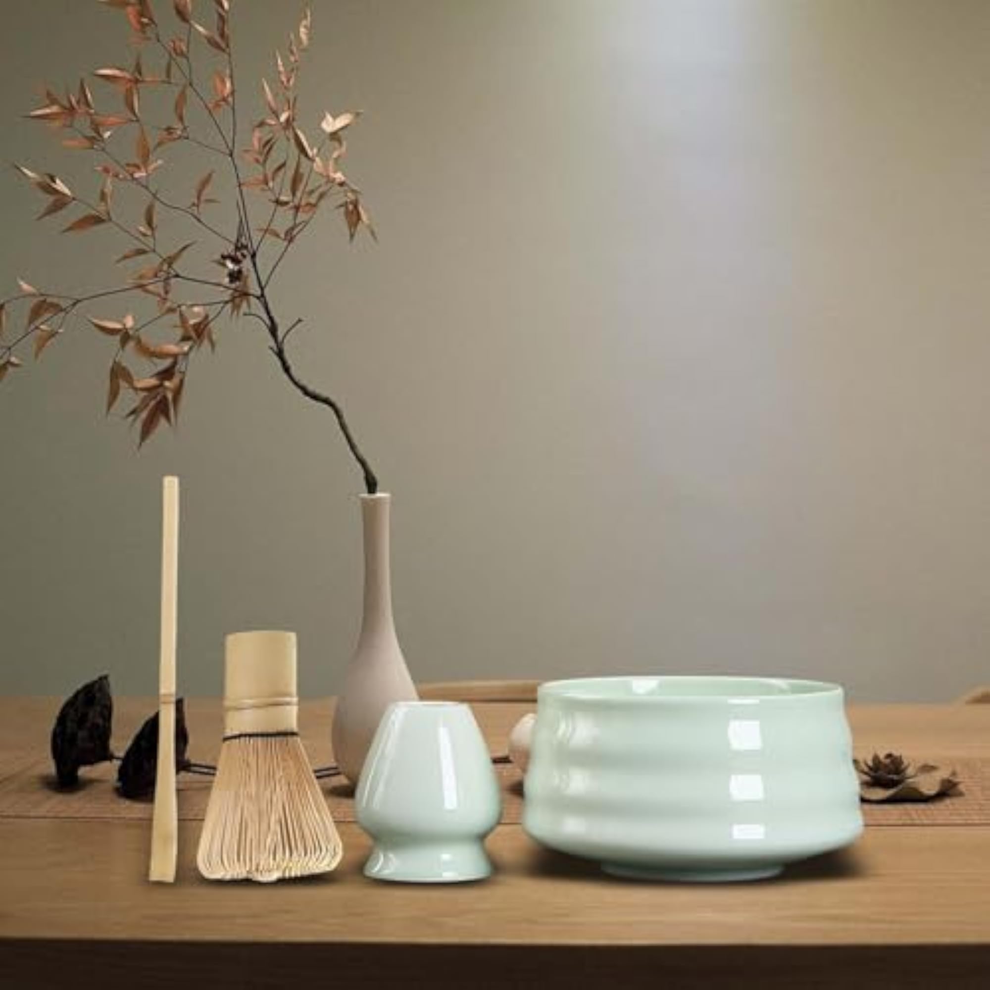 4 Pieces Bamboo Matcha Whisk Spoon and Holder Set