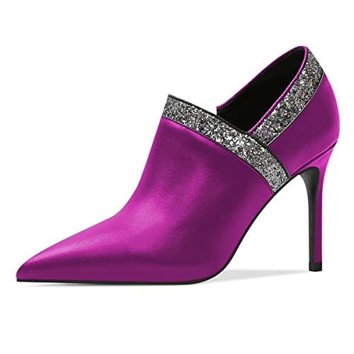 YDN Women Rhinestone Glitter Stiletto Heel Pumps Pointed Toe Side Zipper Short Booties Comfortable Dress Party Shoes Size 4-15 US