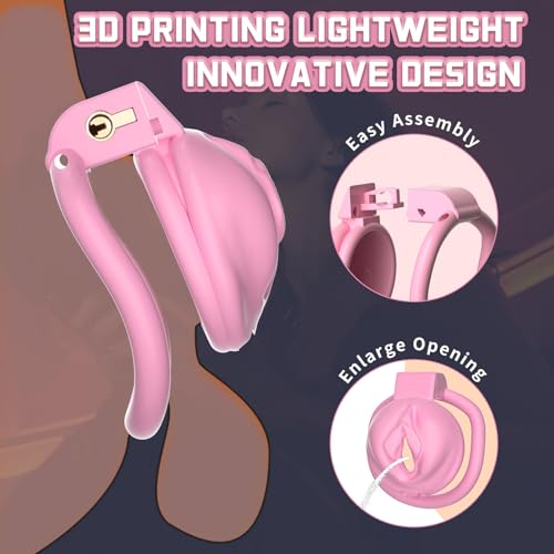 Image of Pseudo-Maiden Chastity Cage Lock 4 Rings.Vagina Penis Cage Sissy Sex Toys Breathable Resin Cock Cage for Sissy Men（Pink）