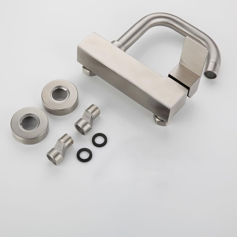 VELORE Brushed Stainless Steel Wall-Mounted Faucet - 360° Rotation Hot-Cold Mixer Tap for Bathroom, Kitchen, Balcony Laundry & Pool