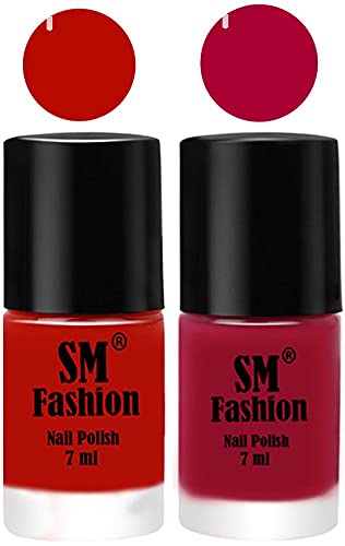 Image of Long Lasting Nail Polish | Nail Paint Combo 7 ml Each) - Set of 2 Red Orange-Dark Magenta