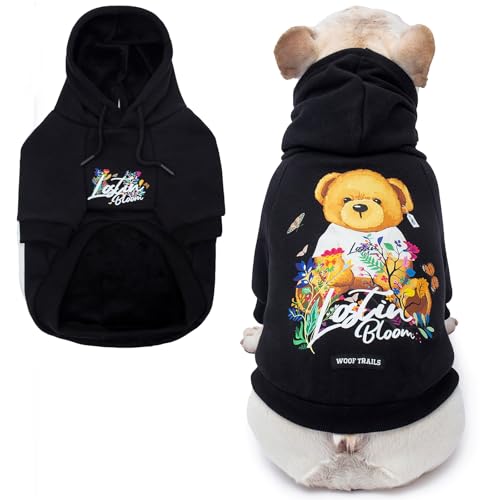 Blooming Teddy Dog Hoodie Dog Clothes Extra Warm Fleece Lining Stretchy Fit for Small Dogs ((Black, Small))