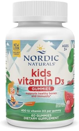 Nordic Naturals Vitamin D3 Gummies Kids, Wild Watermelon Splash – 60 Gummies – 400 IU Vitamin D3 – Bone Health, Healthy Immunity – Non-GMO, Vegetarian – 60 Servings