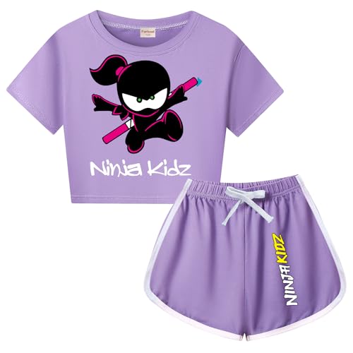 Forlcool Kids Merch Girls Tee Summer T-shirt+shorts Clothing Sets Unisex Kids 2Pcs Outfit (Purple 11-12 Years)