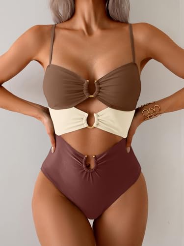 Image of Eomenie Womens Cutout One Piece Swimsuit with Ring Linked Sexy Monokini Bathing Suit for Beach Vacation
