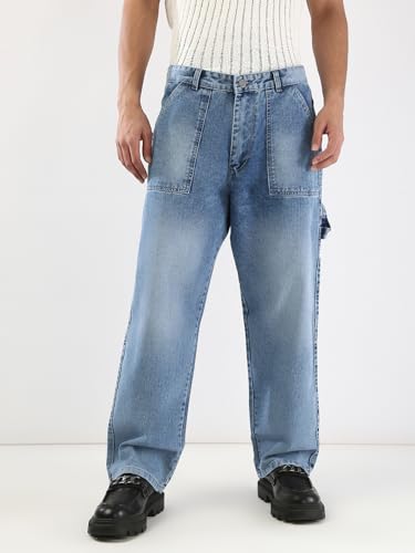 Image of Urbano Fashion Men's Loose Baggy Fit Cargo Carpenter Jeans with 6 Pockets Non-Stretchable