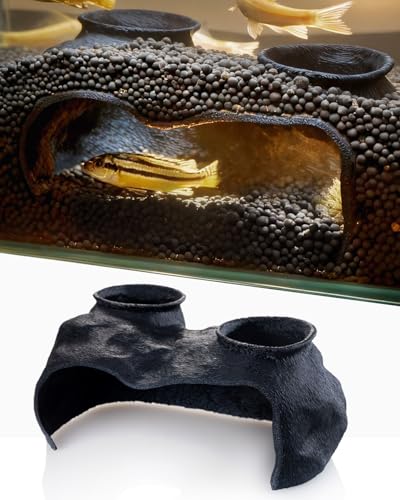 ORBIDYN Dual-Entrance Rock-Texture Cave Fish Tank Shelter & Aquarium Decor with 2 Tunnels 63.42.3in (Black)
