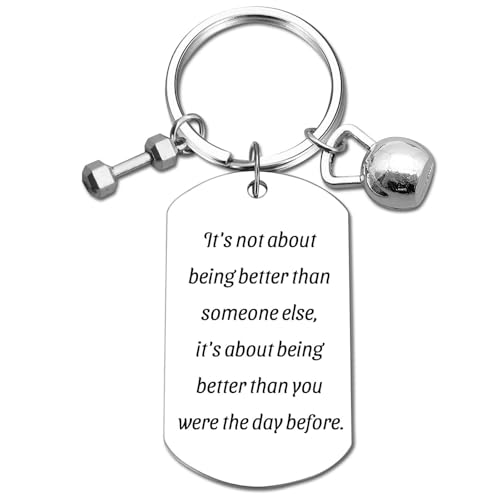 GiftYou Fitness Keychain Featuring Dumbbell and Kettlebell with Uplifting Quotes