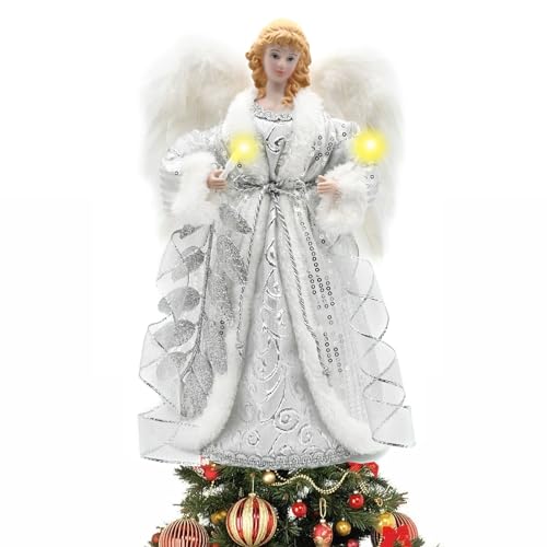 Weihnachtsbaumspitze Engel 32CM,Stoff Christbaumspitze mit LED...