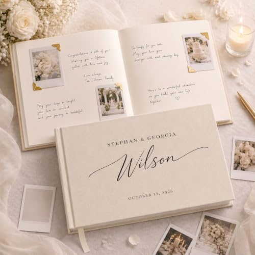 Image of Personalized Linen Wedding Guest Book, Custom Name & Date Hardcover Album