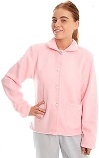 Ladies Fleece Bed jacket with Floral Pattern on Collar and single front pocket Pink 14-16