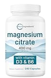 Micro Ingredients Magnesium Citrate 400mg, 240 Capsules | with Vitamin D3 1000IU & B6 | Muscle, Heart & Digestive Health | Elemental Mineral & Vitamins Complex | Non-GMO