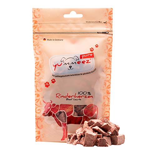 Yummeez pure Rinderherzen Hundeleckerli - getreidefrei und zuckerfrei - reine Fleisch Leckerlis für Allergiker Hunde mit optimalen Nährstoffen und vollem Geschmack, 35 g (1er Pack)