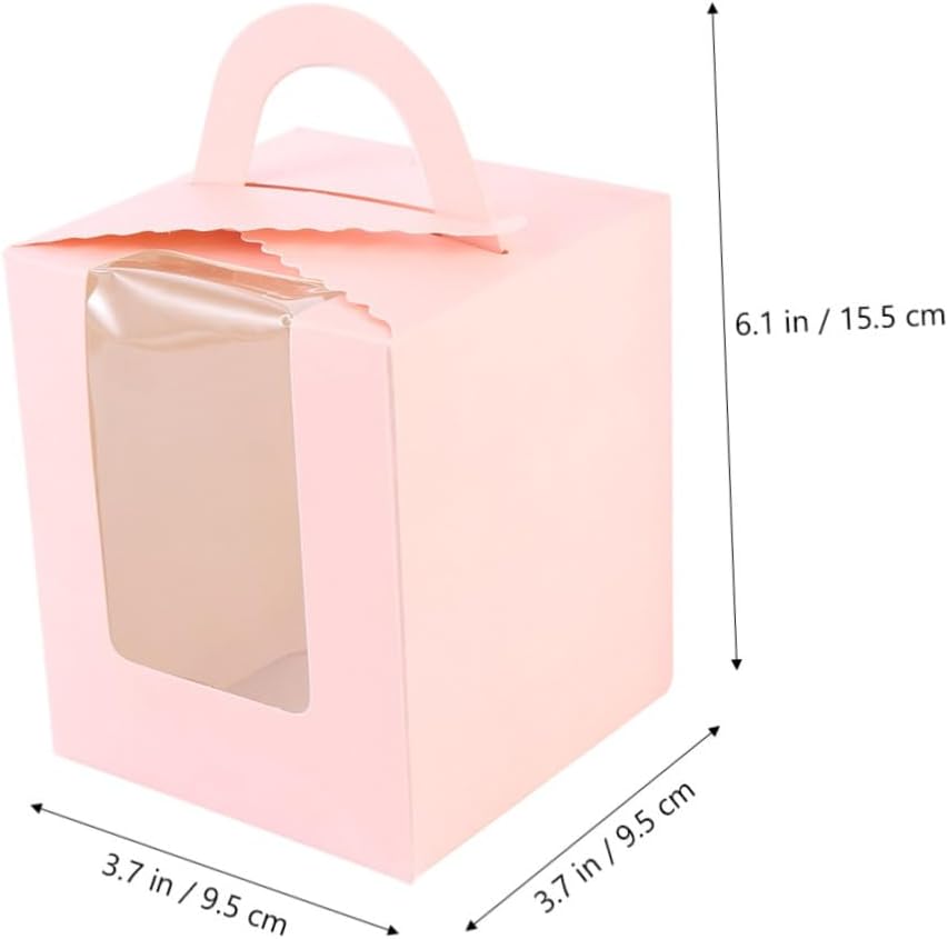 50pcs Pink Paper Cake Holder Single Muffin Box with Handle Portable Cupcake Container for Bakery and Party Use