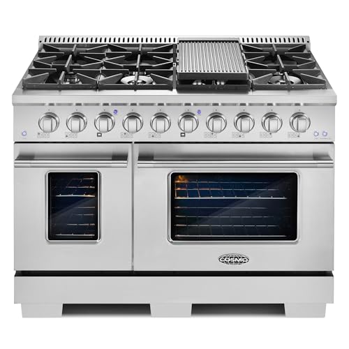 COSMO COS-GRP486G 48 in. 5.5 cu. ft. Double Oven Gas Range with 8 Italian Burners and Heavy Duty...