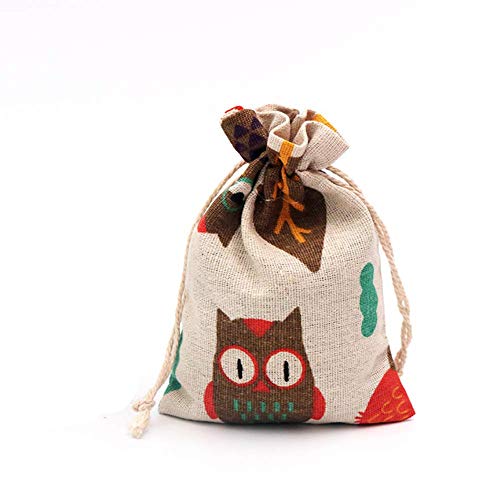 KUPOO 50PCS OWL Drawstring Bags Burlap Gift Bags Jewelry Pouches for DIY Craft Wedding Party, 3.9X5.3 Inches