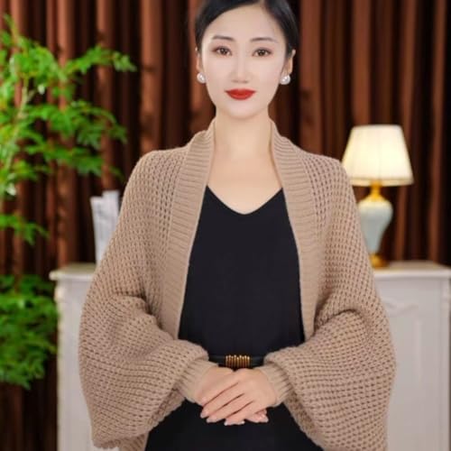 Women's Kimono Batwing Cable Chunky Knitted Slouchy Oversized Wrap Cardigan Fashion Shawl Sweater Open Front Outwear Coat Khaki2