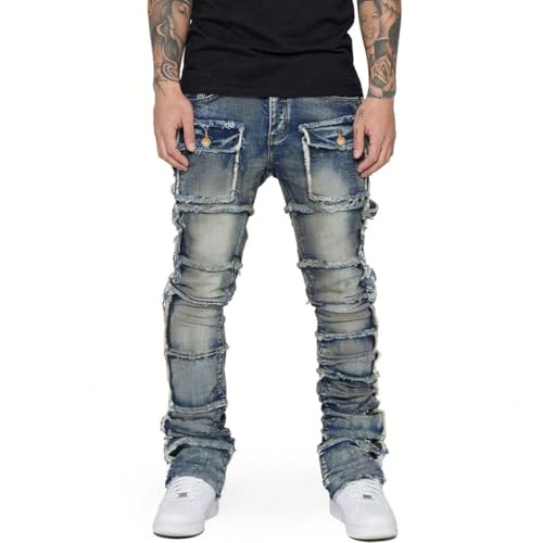 Mens Skinny Jeans Straight Leg Goth Grunge Punk Rock Streetwear Frayed Stacked Jeans3
