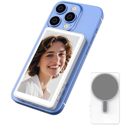 Monitor magnetico per selfie Vlog, schermo per selfie wireless per iPhone e Android, 2000 mAh, con telecomando Bluetooth, luminosità a 3 livelli e modalità ampio schermo per selfie, vlog, senza