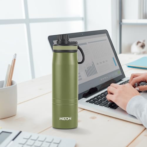 Image of Milton Sparkle 600 Thermosteel Water Bottle with Easy Sip Cap and Handle, 620 ml, Vacuum Insulated Stainless Steel, Hot and Cold, On The Go Bottle for Office College, Military Green