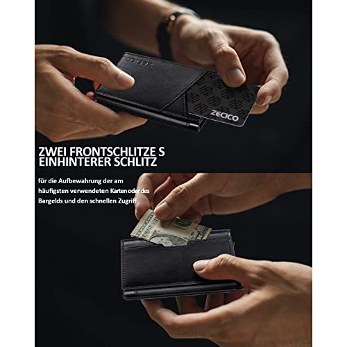 Image of Mens Slim Wallet Money Clip: Bifold Leanther Wallets RFID Blocking Front Pocket Wallets Credit Card Holder with ID Window Gift for men