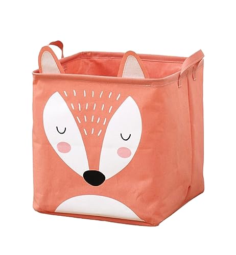 Image of House of Quirk Cotton Linen Collapsible Square Storage Baskets Cute Kids Toys Storage Organiser for Laundry Basket Organizer Home, Bedroom, Dorm, Clothes (Orange), 32 cm , 32 x 32 x 32 cm