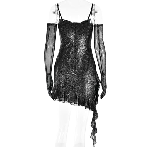 Image of Women's Dress,Sexy Lace Semi See Through Short Dress, Off-Shoulder Bustier Skirt, Asymmetric Short Skirt,Slim