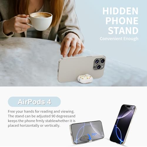 Image of for AirPods 4 Case with Safty Lock & Phone Stand,Cute Floral Pattern Style