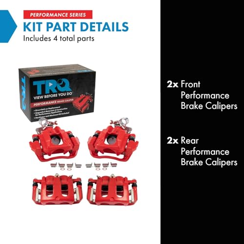 Image of TRQ Front and Rear Brake Caliper Set Performance Brackets Compatible with 2010-2012 Ford Flex 2011-2018 Explorer 2013-2018 Taurus 2010-2013 Lincoln MKT