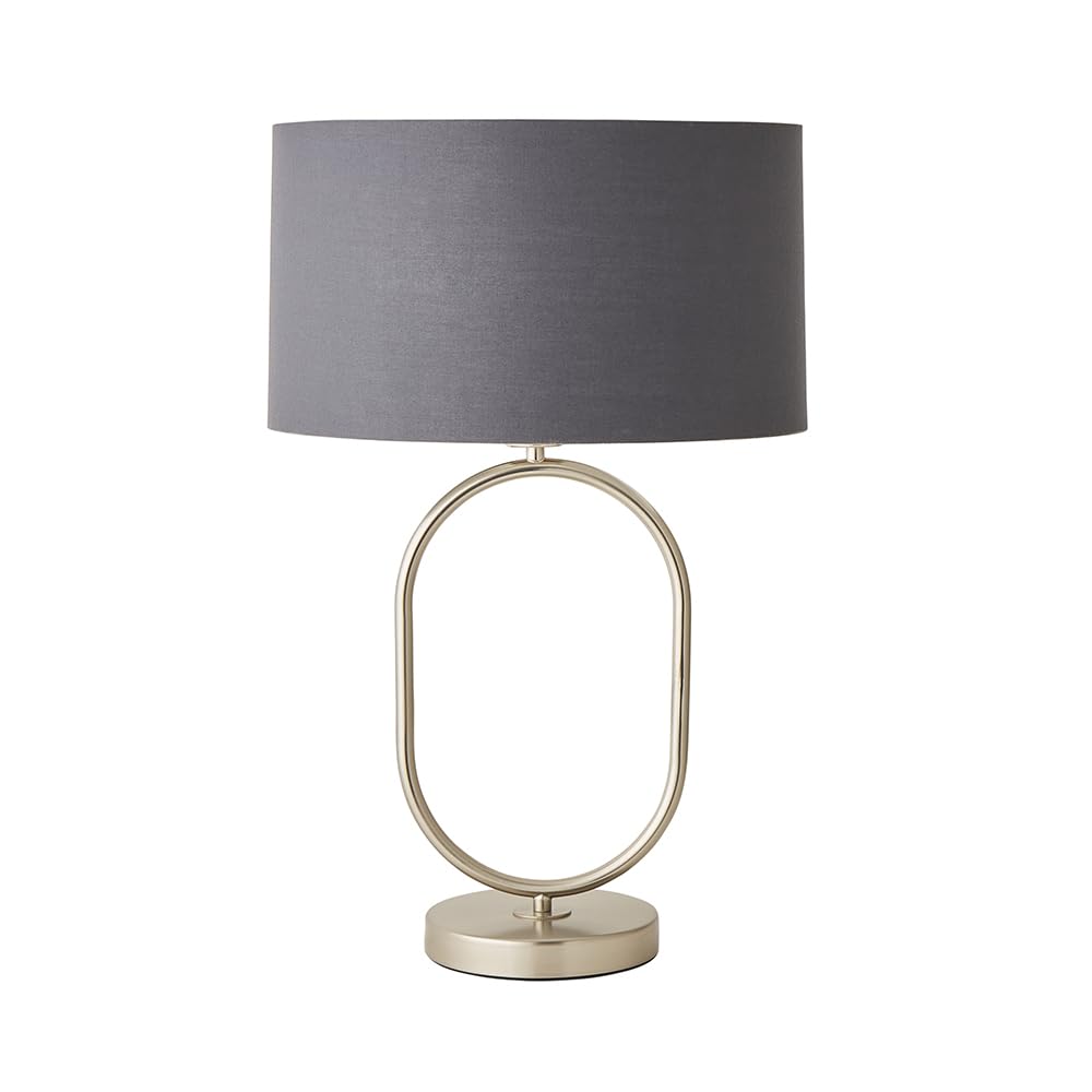 Valuelights Antonia Charcoal And Chrome Drum Shade Brushed Chrome Oval Table Lamp