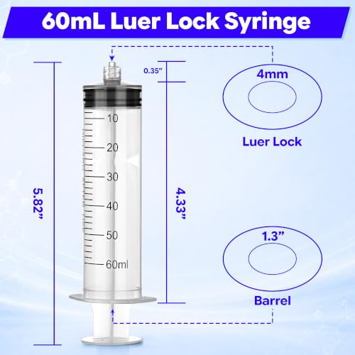 Image of 60ml Luer Lock Syringe with 39 Inch Plastic Tube and Luer Connections | 2 Pcs 39 inch Long Tubing and Luer Connections Tips for Measuring or Refilling Liquid, Ink, Oil, Feeding Pets, Watering Plant