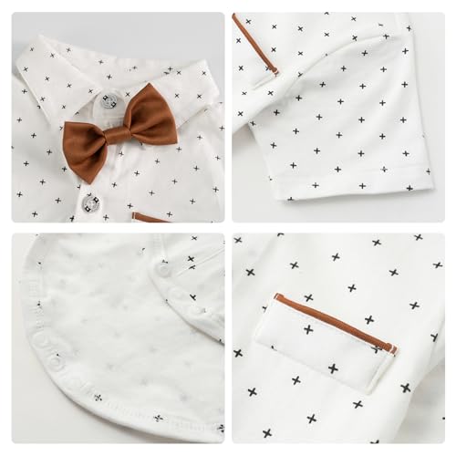 Image of Volunboy Baby Boy Formal Short Set Toddler Summer Gentleman Outfit Kid Short Sleeve Bowtie Shirt Suspender Shorts Suit