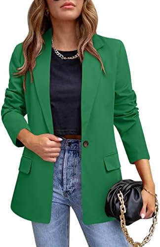 CRAZY GRID Womens Casual Blazer Jacket Long Sleeve Business Suit Jacket Fashion Dressy Work Office Jacket Open Front Button Ladies Blazer Green Size Small