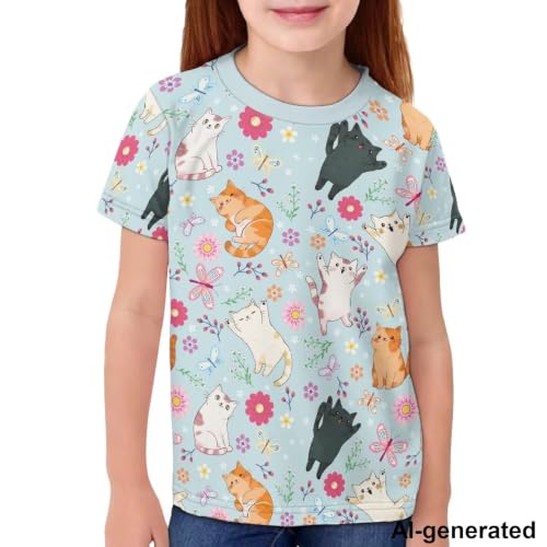 Image of Novelty 3D Graphic T Shirts for Kids Crew Neck Funny Animal Print Short Sleeve Girls Tshirts 3-16 Years