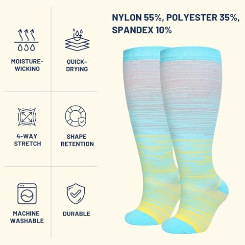 Image of Plus Size Compression Socks 20-30mmHg Wide Calf for Men Women, Extra Large Compression Stockings Support for Running, Travel, Nurses, Pregnancy (3 Pairs)