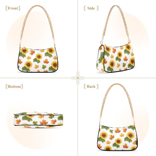 Clutch Shoulder Bags Tote Evening Purse Handbags for Women Autumn Sunflower Fall Leaf Hobo Bags with Zipper Closure2