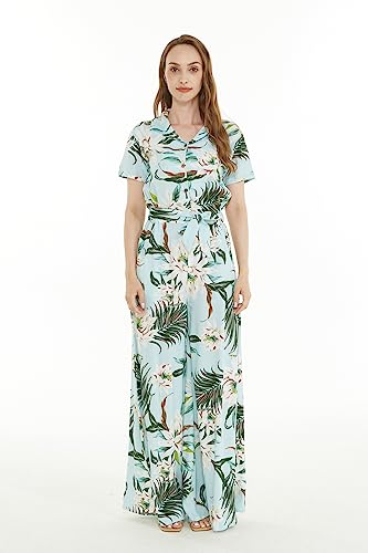 Image of Wispy Cereus Light Blue Family Matching Hawaiian Clothes | Family Matching Outfits • Soft Rayon Fabric • Tropical Floral Print • Vacation Ready • Luau Party Wear