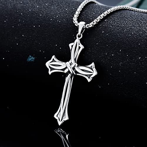 Cross Necklace for Men Women 925 Sterling Silver Celtic/Crucifix/Nail/Fish Hook Cross Pendant with Stainless Steel Chain Faith Jewelry Gift for Father Son Brother Husband3