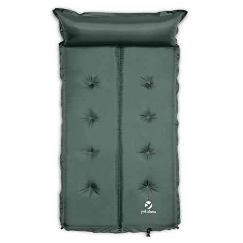 Yukatana Goodbreak 10 Colchoneta Doble Aislante autohinchable (Esterilla Auto Inflable, Espuma tafetán, colchón Camping Trekking, extralarga, desplegable, cojín autoinflable, Bolsa, Verde)